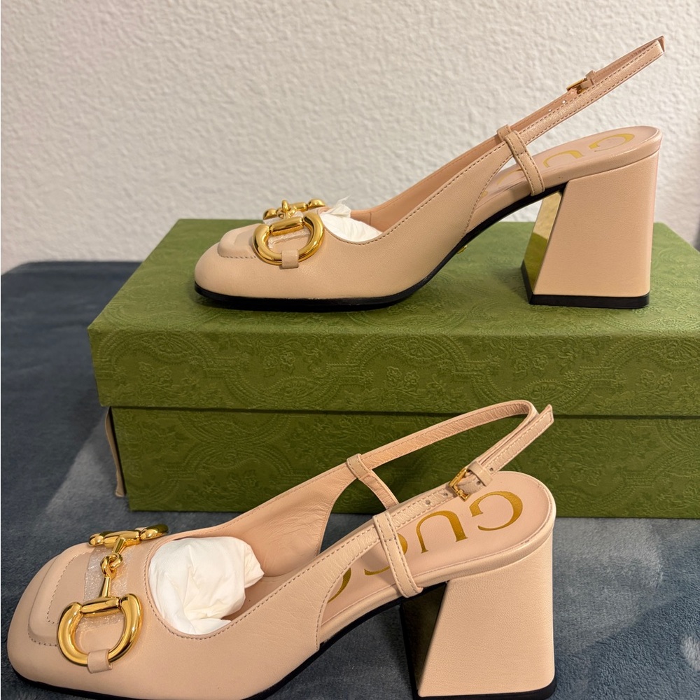Brand New Gucci Women’s Mid-heel Slingback with Horsebit Skin Rose Size 34 US 4 - Picture 5 of 8